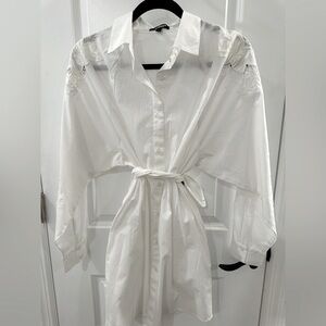 *NWT* Express, Portofino White Button-Up Shirt Dress with Belt, Sz. S